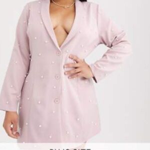Saint Genies PLUS PEARL EMBELLISHED BLAZER DRESS IN BLUSH
